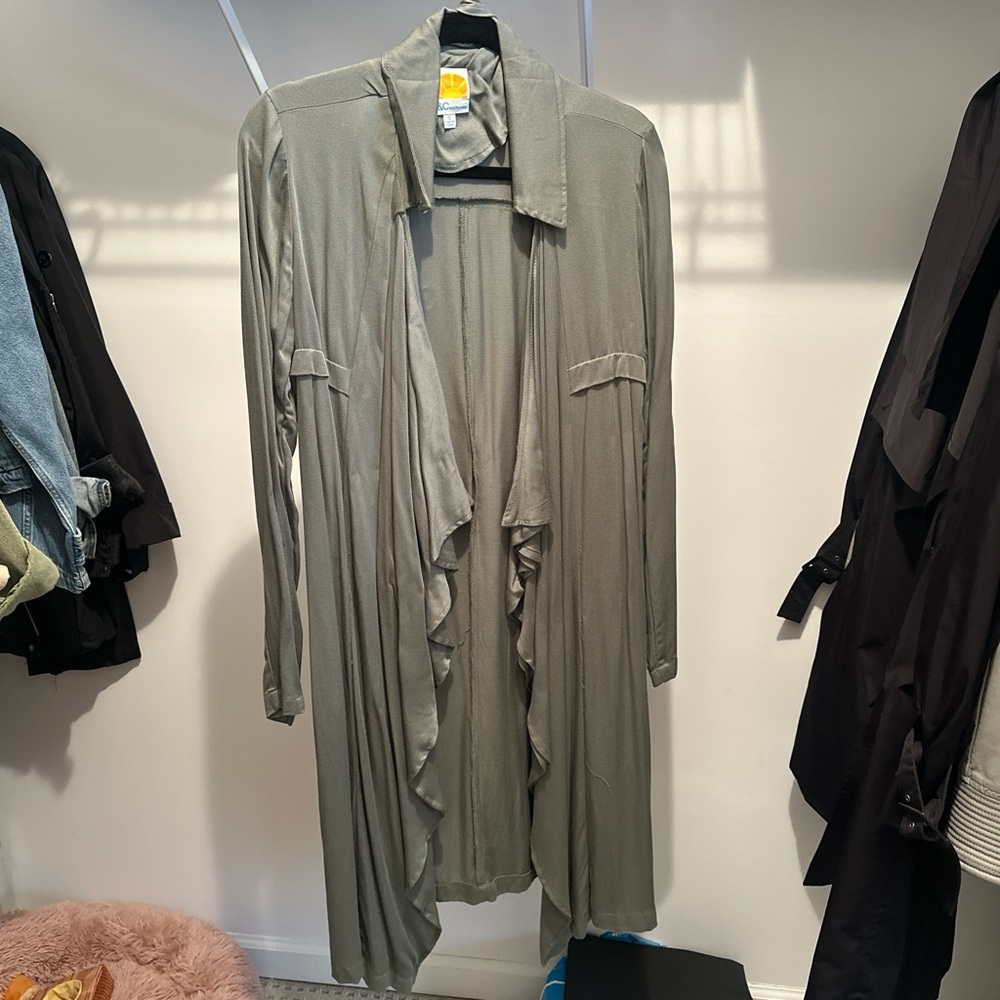 C&C California Olive Green Lightweight Drape Front Long Cardigan Jacket